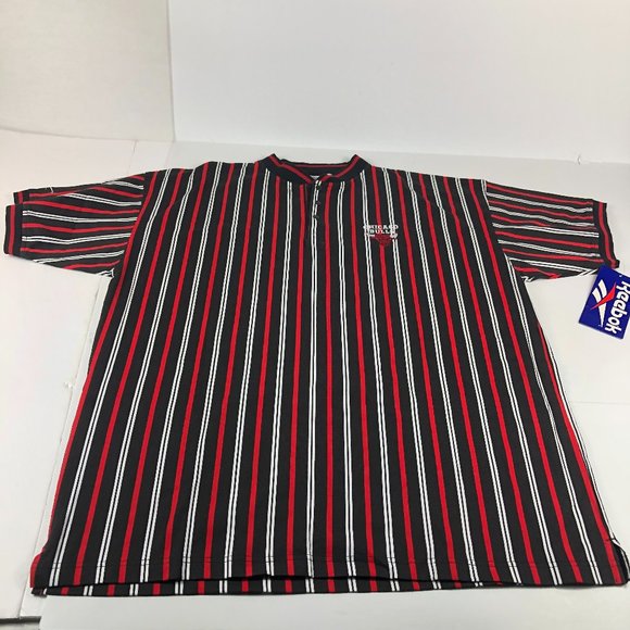 Vintage Chicago Bulls Shirt Mens Large Black Vertical Striped V Neck Snap Button - Picture 1 of 13